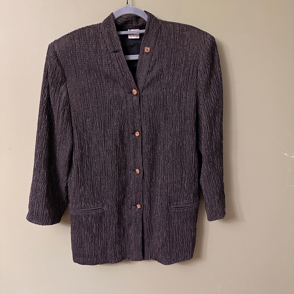 VTG Krizia Poi Blazer Tweed Jacket Italian Wool Blend Button Front Sz‎ 42 Large